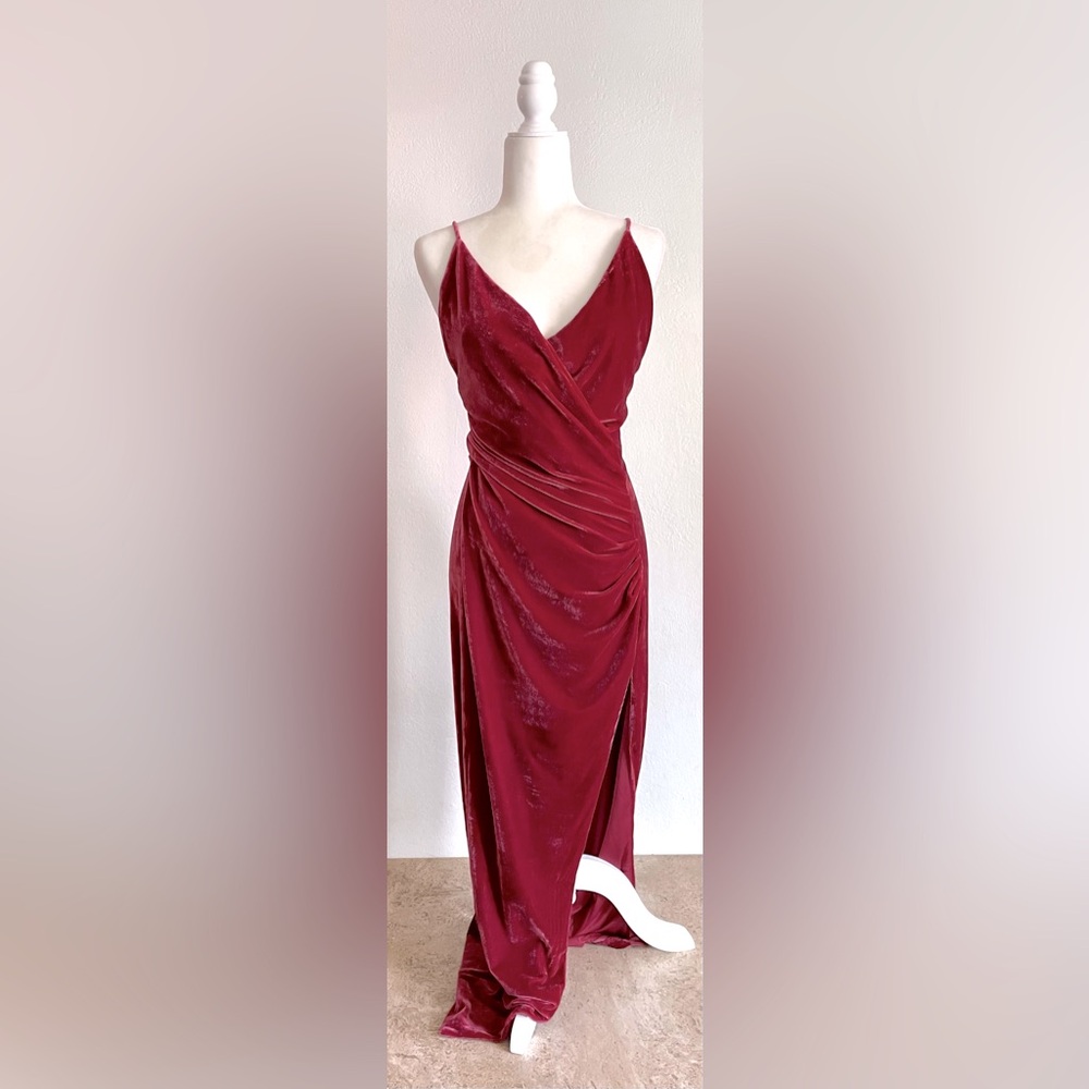 TJD Velvet Burgundy Open Back Gown